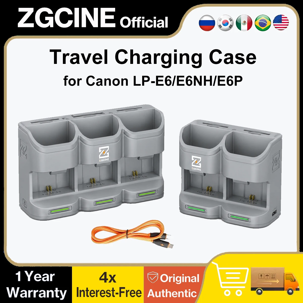 ZGCINE LP-E6/E6NH/E6P 배터리 충전 케이스 USB-C PD 고속 충전 2시간 완충전 2/3 슬롯 (캐논 R5 R6 R6II R5C R7 R8 R10 호환)