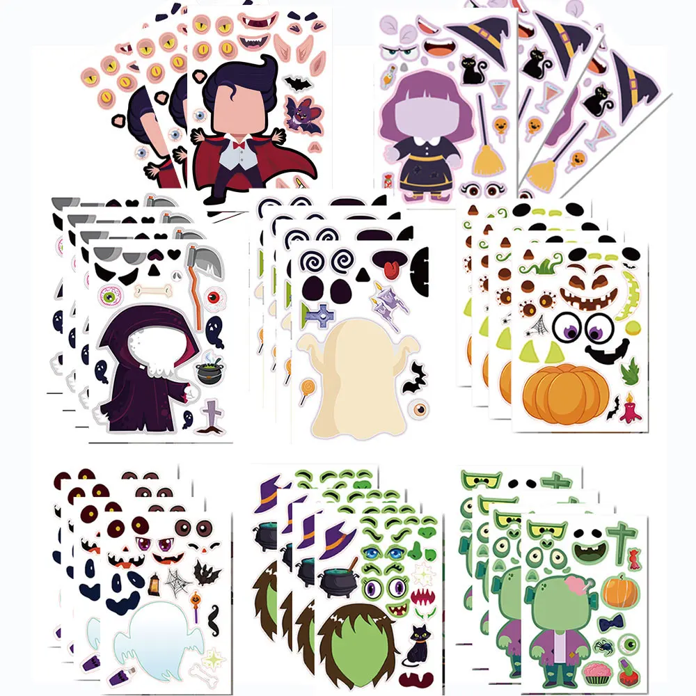 Make-A-Face Adesivi Di Halloween Giochi Di Puzzle Bambini Crea La Tua Strega Fantasma Fai Da Te Assemblare Jigsaw Giocattoli Per Feste Per Bambini