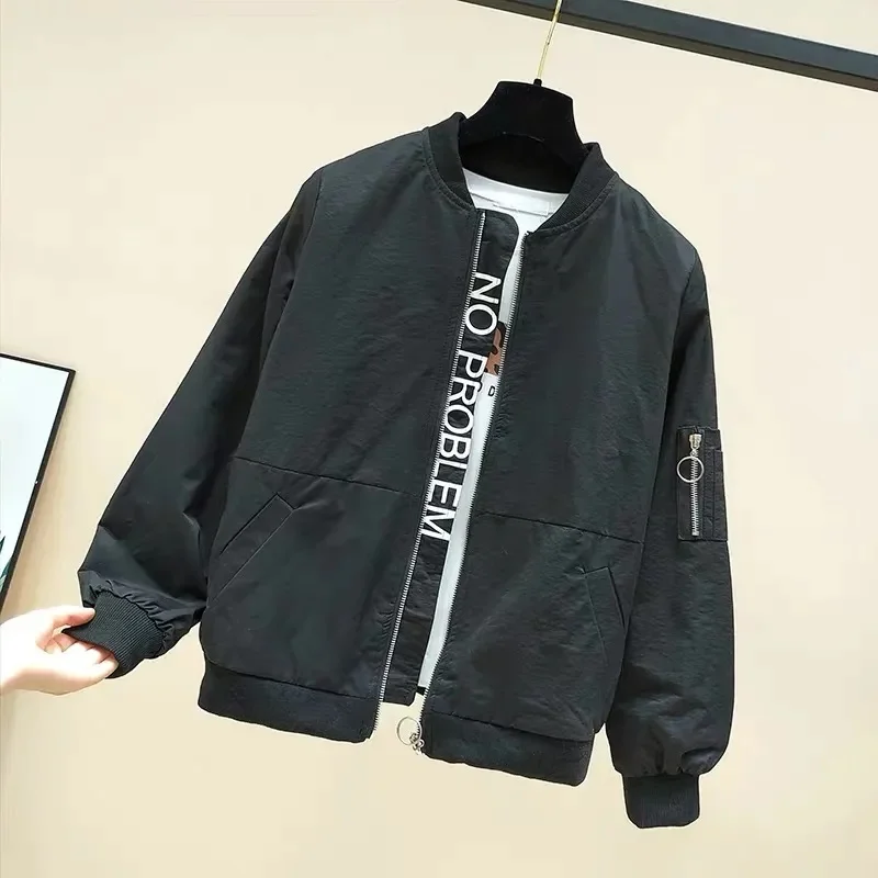 용수철 루즈한 여성 재킷, 캐주얼 포켓, 긴팔 바람막이, 지퍼 코트, 아우터, 2024 신상