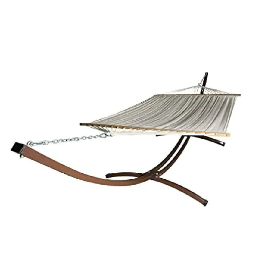 15 Ft Indoor/Outdoor Heavy Duty Brown Steel Arc Hammock Stand w/Premium Quilted Hammock Bed in Beige