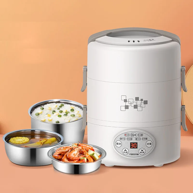 2L Electric Lunch Box 3 Layer Multifunction Steam Heating Rice Cooker Steamer Portable Insulation Food Container Warmer 220V