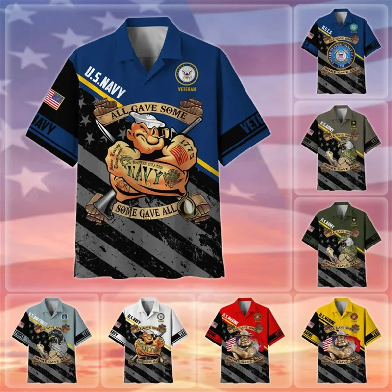 

Новинка, мужские гавайская рубашка 3D рубашки с рисунком солдат США, рубашки с рисунком ветеранов, короткие рубашки с рисунком, винтажная крутая одежда, Топ