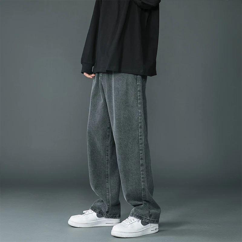 2023 New Brand Spring Men Korean Fashion Blue Pink White Jeans Streetwear Hip Hop Baggy Denim Trousers Straight Wide Leg Pants