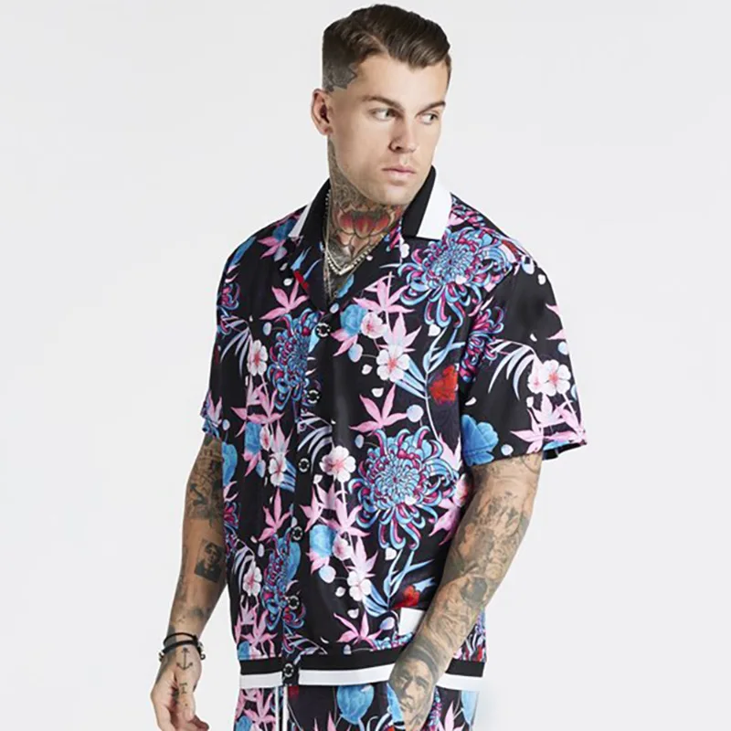 

2022 Hawaiian floral shirt for men and women Hong Kong style retro trend casual loose beach travel short sleeve shirt