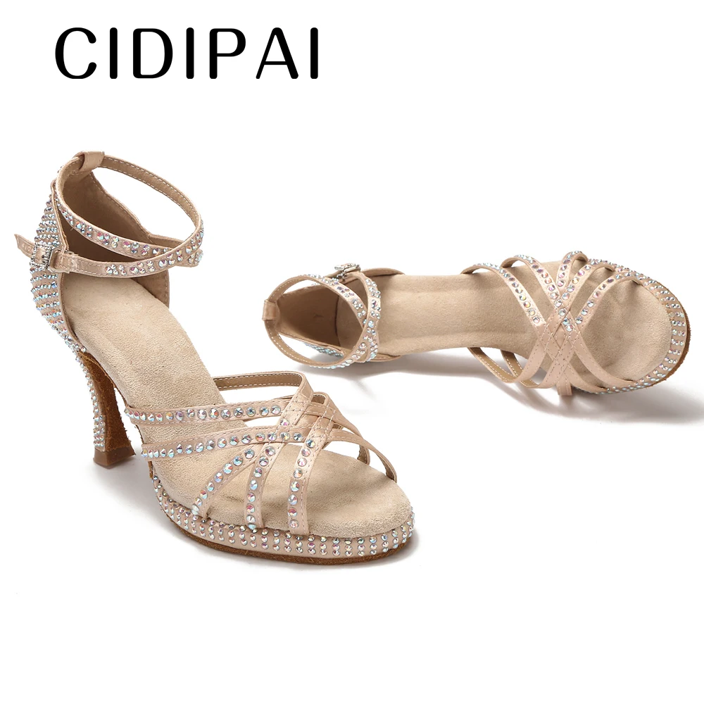 

CIDIPAI Platform Party Shoes Woman Satin Ballroom Dancing Heels Platform Latin Dance Shoes For Girls Soft Sole Women's Sandals
