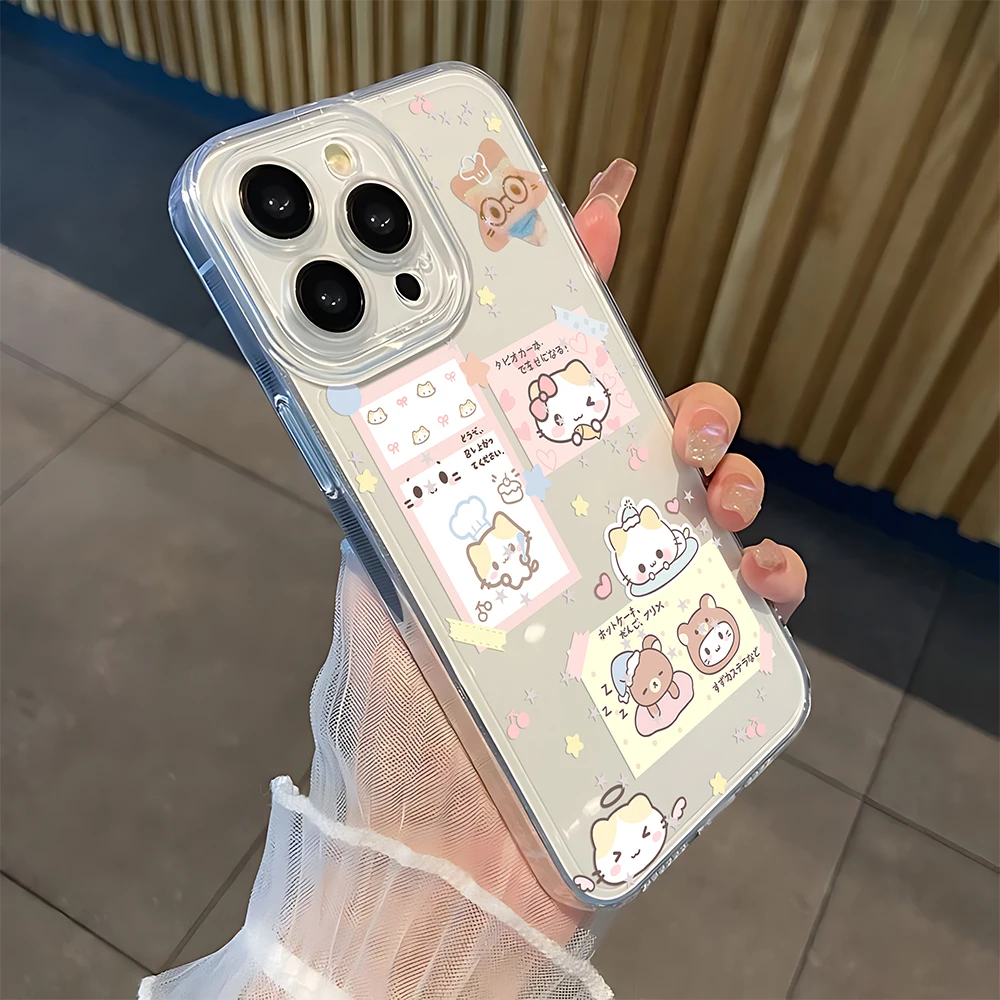 Charming Rilakkuma Cat Illustration Phone Case - Soft TPU Cover