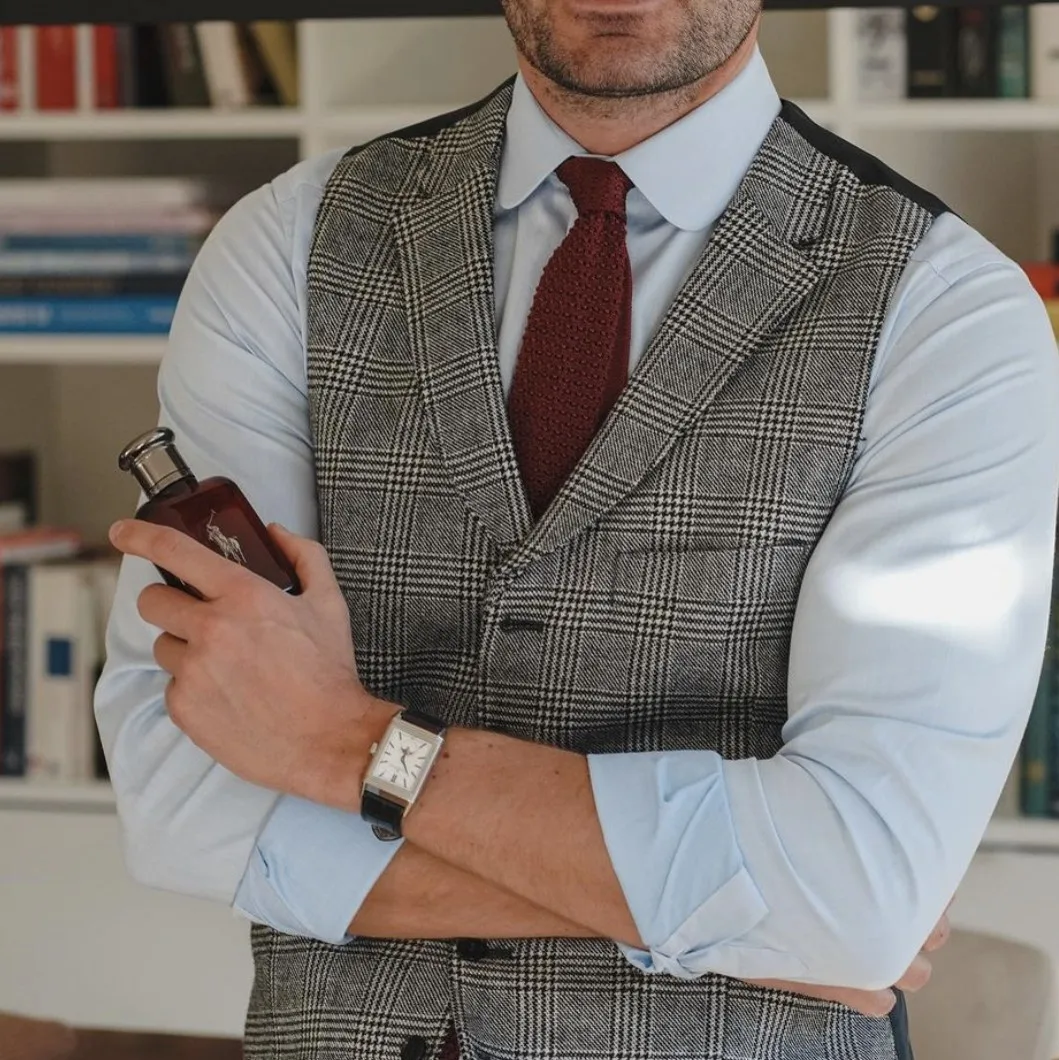 Wool Gray Groom Vests Slim Fit Wedding Party for Men Attire Groomsmen Prom