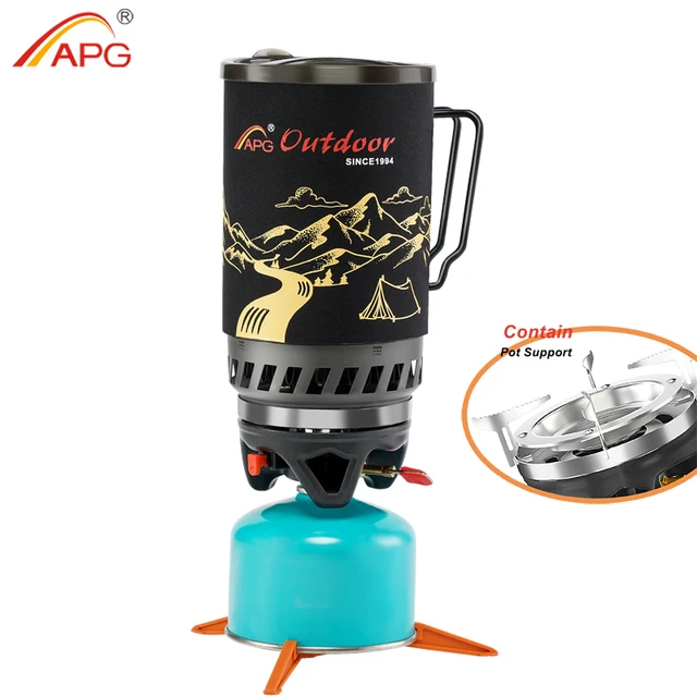 APG Portable 1400ml Cooking System Outdoor Hiking Camping Stove Heat Exchanger Pot Propane Gas Burners 1