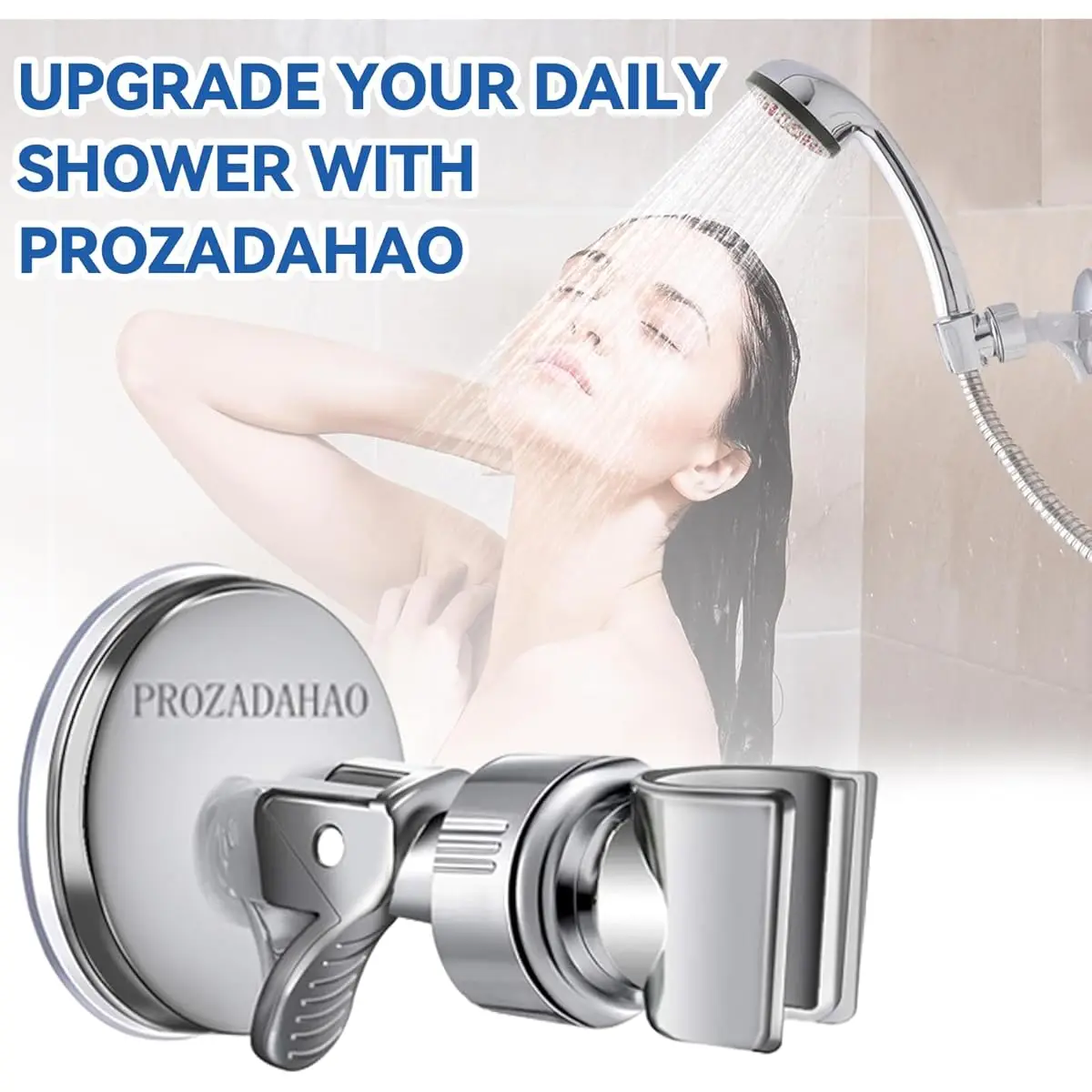 Adjustable Shower Head Holder with Strong Suction Cup,No Tools/Drill Installation,Heavy-Duty Suction,Adjustable Arm for Bathroom