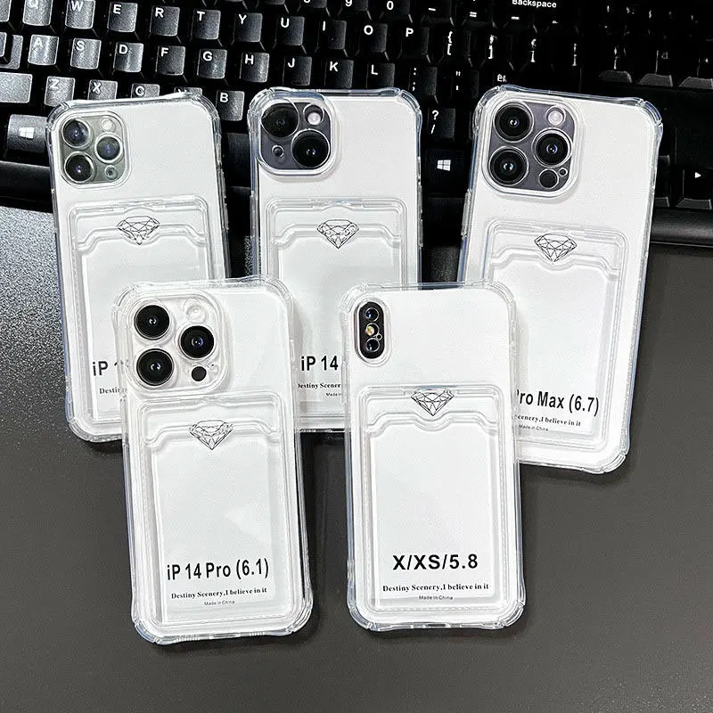 Case for iPhone 17 16 15 Pro Max Clear Cover Soft TPU Wallet Bag with Card Slot Shockproof For iphone 17 Air 14 Plus 13 12 11 6