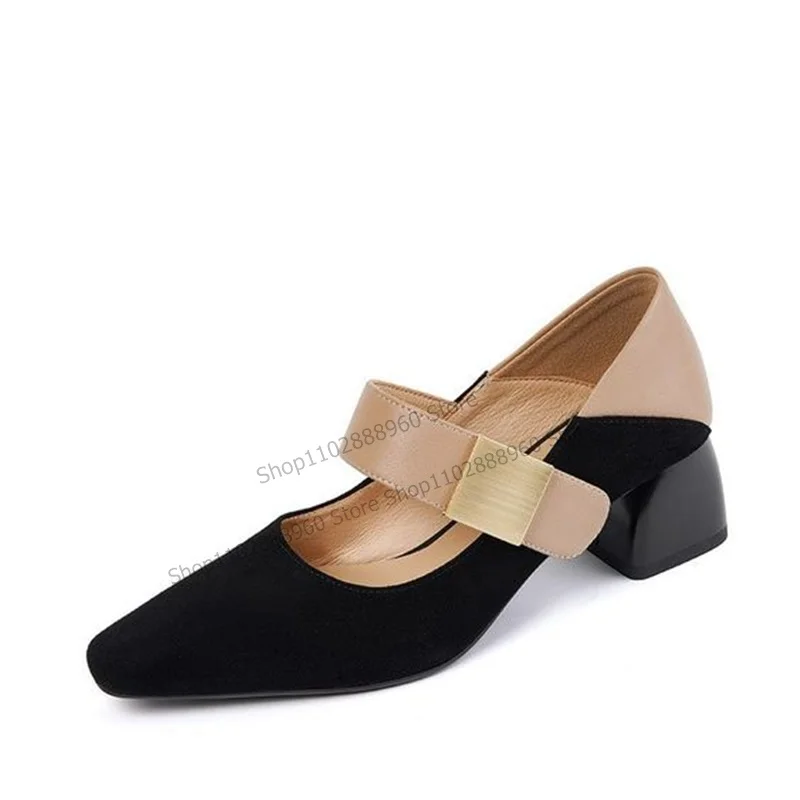 

Mixed Color Patchwork Metal Decorl Pumps Chunky High Heel Women Shoes Pointed Toe 2023 Fashionable Zapatos Para Mujere
