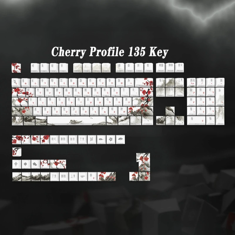 

Double-Shot PBT Keycaps 135 Keys Plum Blossom Cherry Keycap Set Backlit For Mechanical Keyboard Drop Shipping