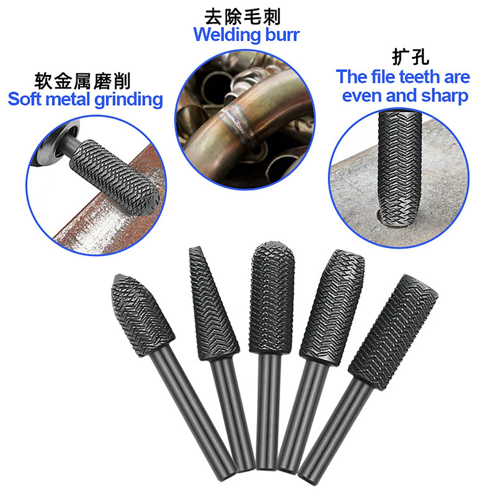 5Pcs Rotary Raspel Datei Set Stahl Datei 6mm Schaft Carving Bit Doppel Cutter Rotary Datei Super Harte für Metall Holz Schleifen – Detail 3