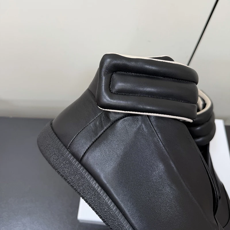 Black Fashionable Men's Flat High Top Made Of Genuine Leather Material, Black/White Street Style Casual Shoes_vogvips.com