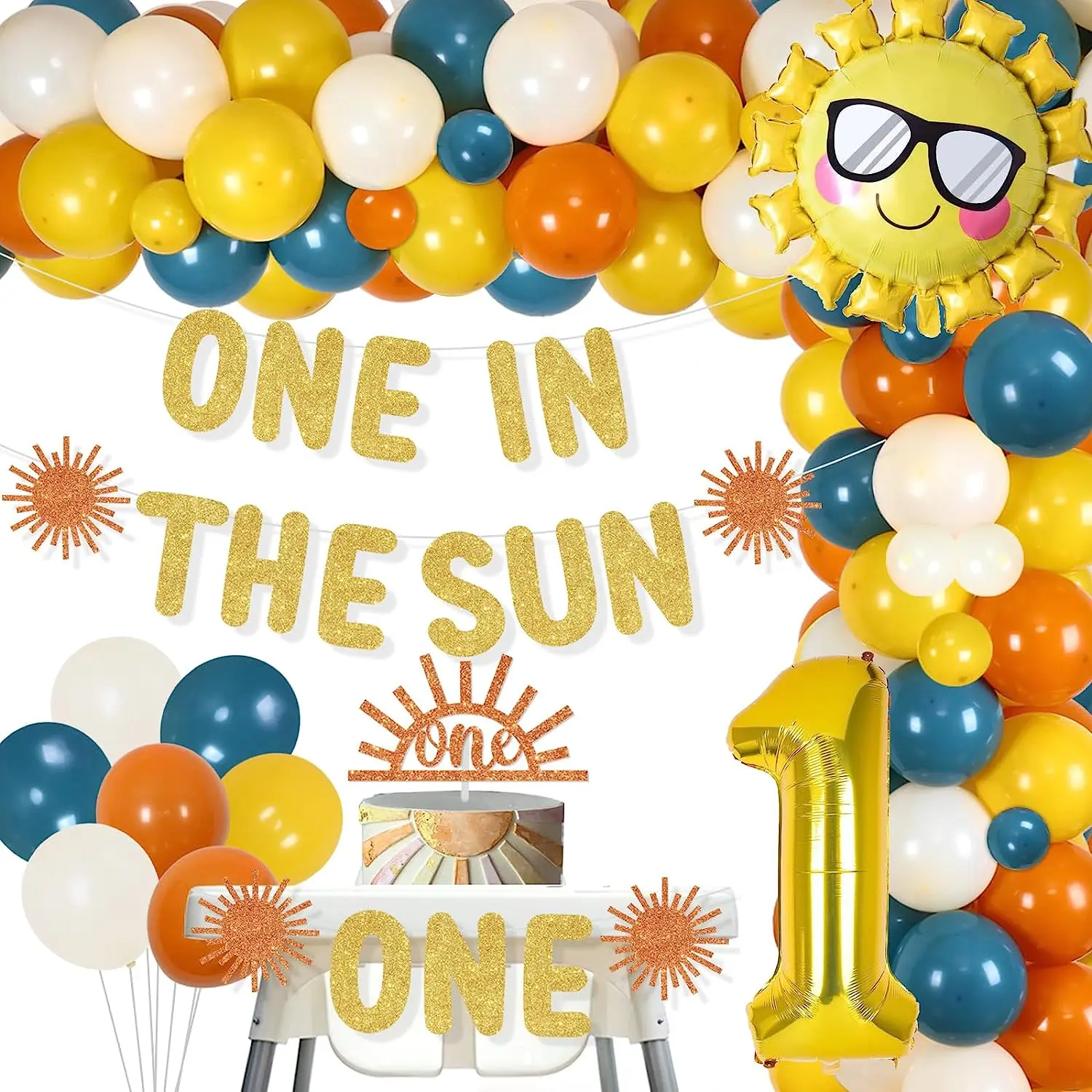 

Boho Retro Sunshine Balloon Arch Kit, One in The Sun, 1st Birthday Party Decorations, High Chair Banner, Boy Supplies