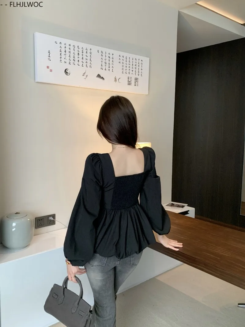 Belly Tunic Peplum Tops Blouses New Design Women Long Sleeve Casual Chic Korea Slim Fitted Black White Basics Shirts