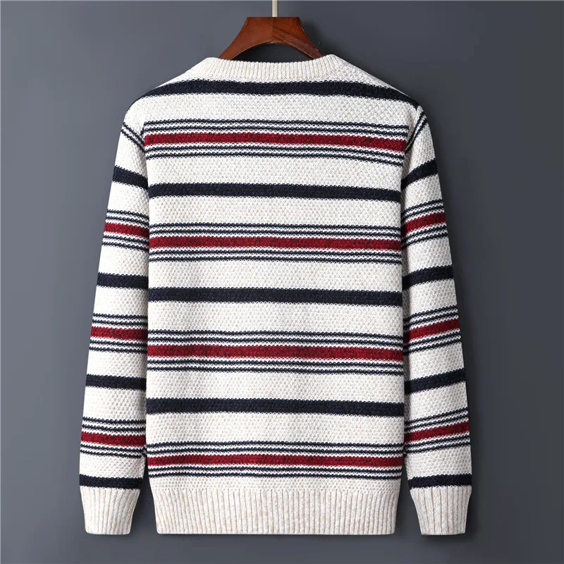 Striped Pullovers Sweater Men Tops Pull Vintage Big Size M-6XL 7XL Autumn Sweater Male Striped  Knit Jumper Clothing Casual
