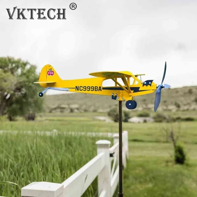 3D-S Sík Kerti Időjárási Dugó Dekoráció Dekorációellenes Korróziógátló Fém Repülőgép Plug-In Szélmalom Időjárásálló Díszek Kültéri Kerthez