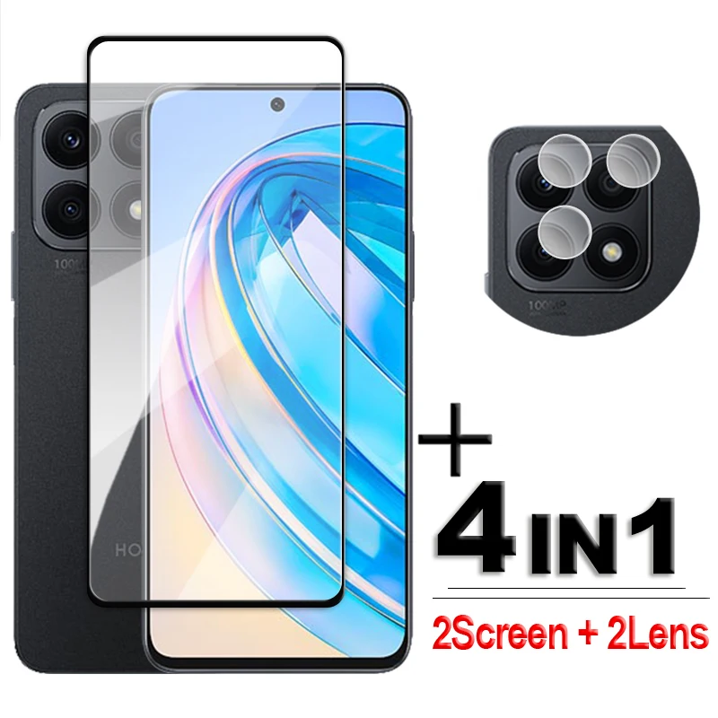 

4in1 For Honor X8A Glass For Honor X8A 4G Tempered Glass 2.5D Full Cover Glue Screen Protector Honor X8A Lens Film 6.7 inch