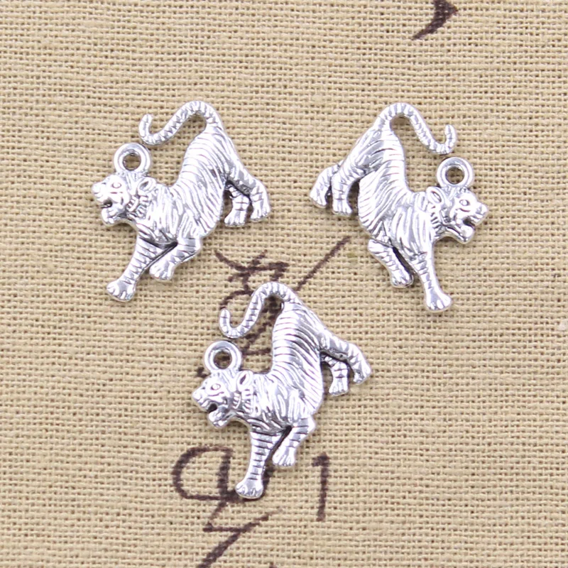 앤티크 실버 컬러 펜던트, DIY 공예, 수제 티베트 쥬얼리 제작, 동물 호랑이 참, 18x24mm, 15 개