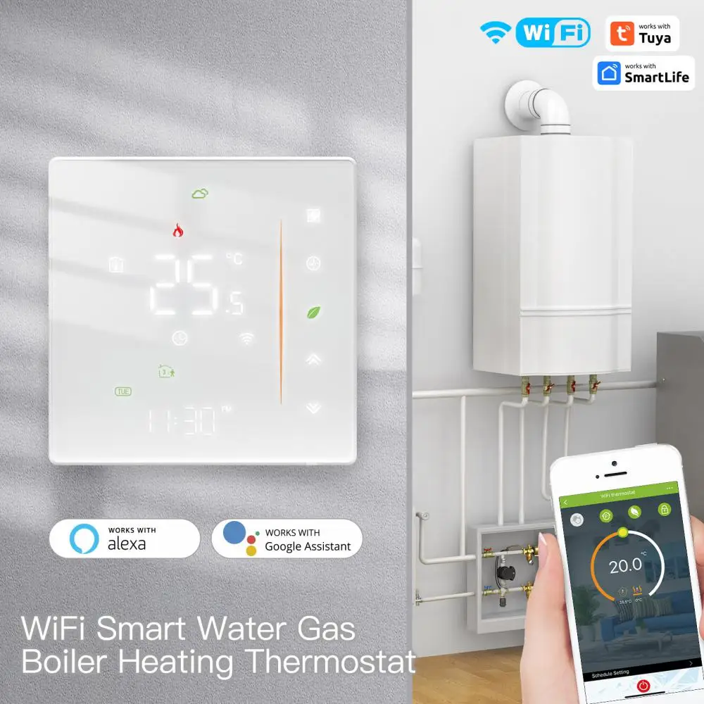 

WiFi Water/Electric Floor Heating Thermostat Water Gas Boiler Temperature Control Tuya/Smart APP Alexa Voice