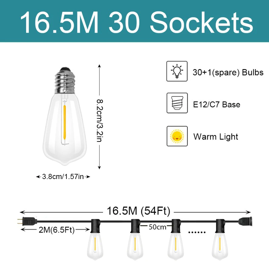 Outdoor LED String Lights for Garden and Patio Decoration