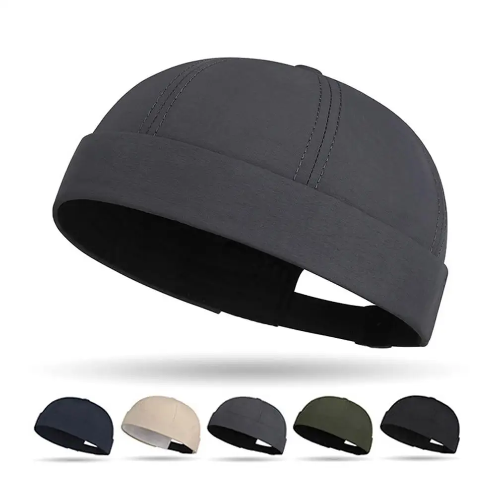 Spring Summer New Casual Landlord Hat Street Melon Skin Tide Hats Without Brim Retro Hip Hop Cap Unisex Docker Cap Brimless Hat