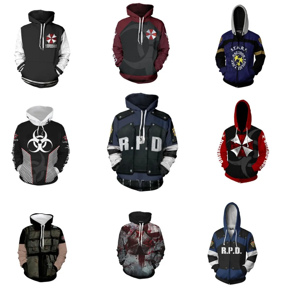 

Cosplay Costume Residents RE Evils 2 3D Print Hoodies Halloween Cosplay Leon Scott Kennedy Jacket Sweater Zipper Clothing