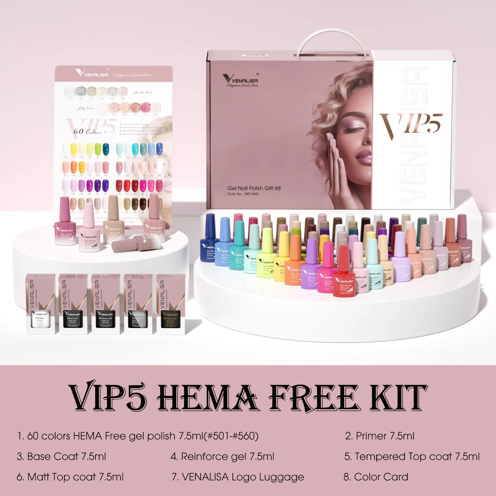 Venalisa Unha Gel Polonês Kit, HEMA Geléia Livre, Cor Nua Rosa, Verniz Gel Brilhante, Auto Nivelamento, Conjunto Inteiro, VIP5