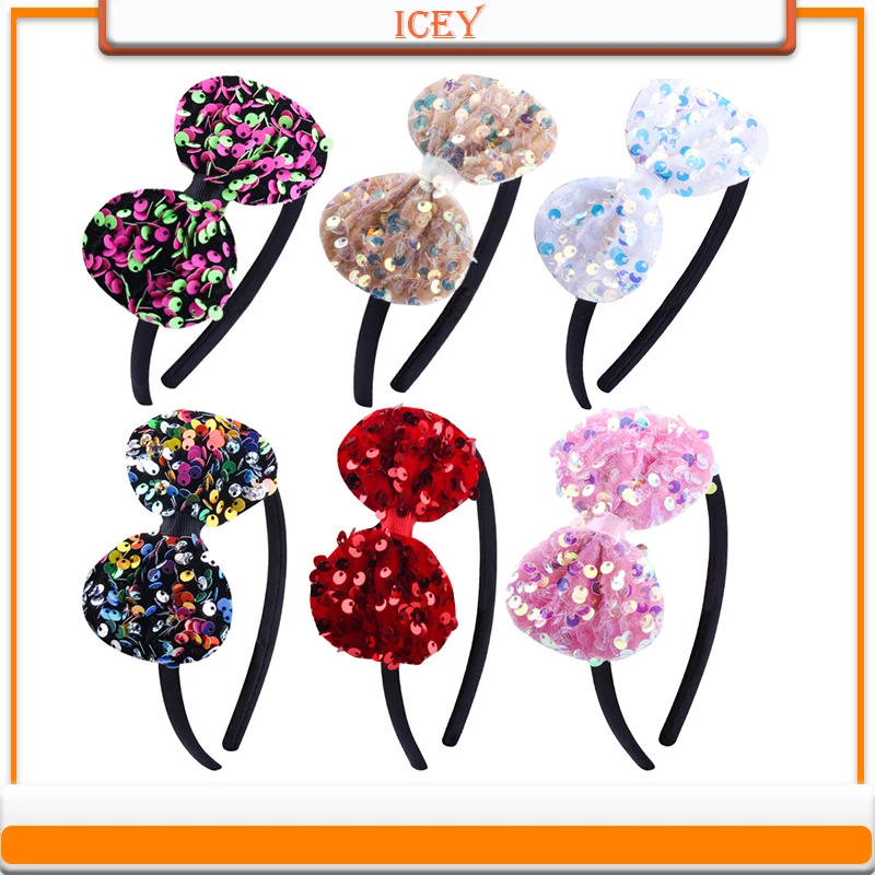 6pcs Colorful headband shiny piece  butterfly knot hair band