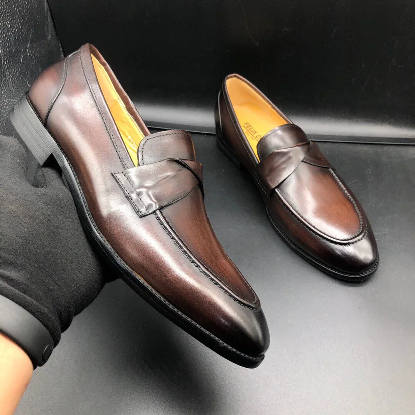 New Light Luxury Handmade Business Dress Leather Suede Le Fu Men Casual Shoes British One Step Stepping Set Men's Shoes Loafers