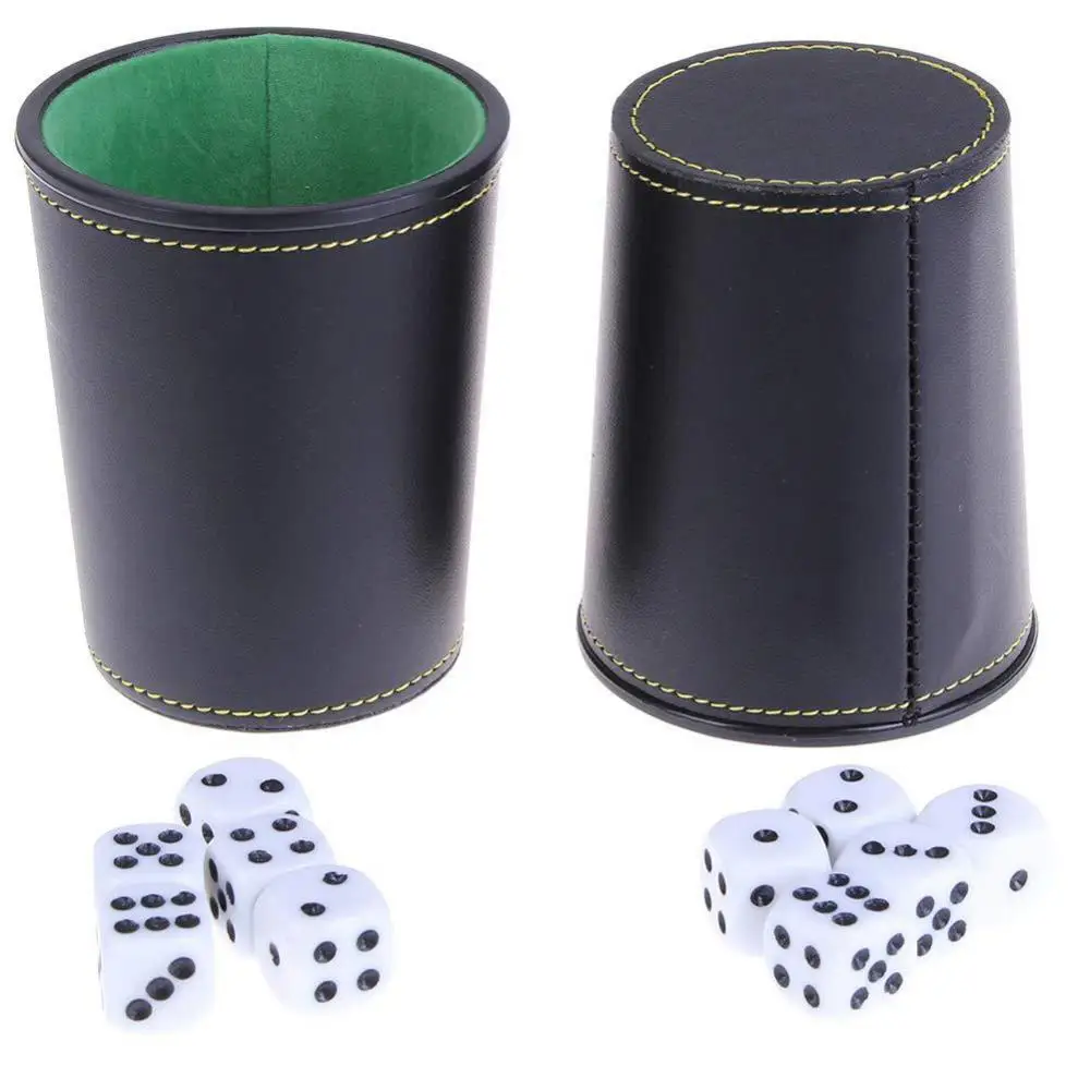 PU Leather Flannel Dice Cup with 5 Dices Bar KTV Entertainment Dice Cup Playing Games Set Bar Party Board Game Supplies game dice dice set acrylic dice dice cup