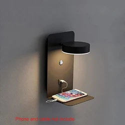 Modern LED Wall Light with Built - In USB Charger and Switch for Bedroom or Living Room (Black)