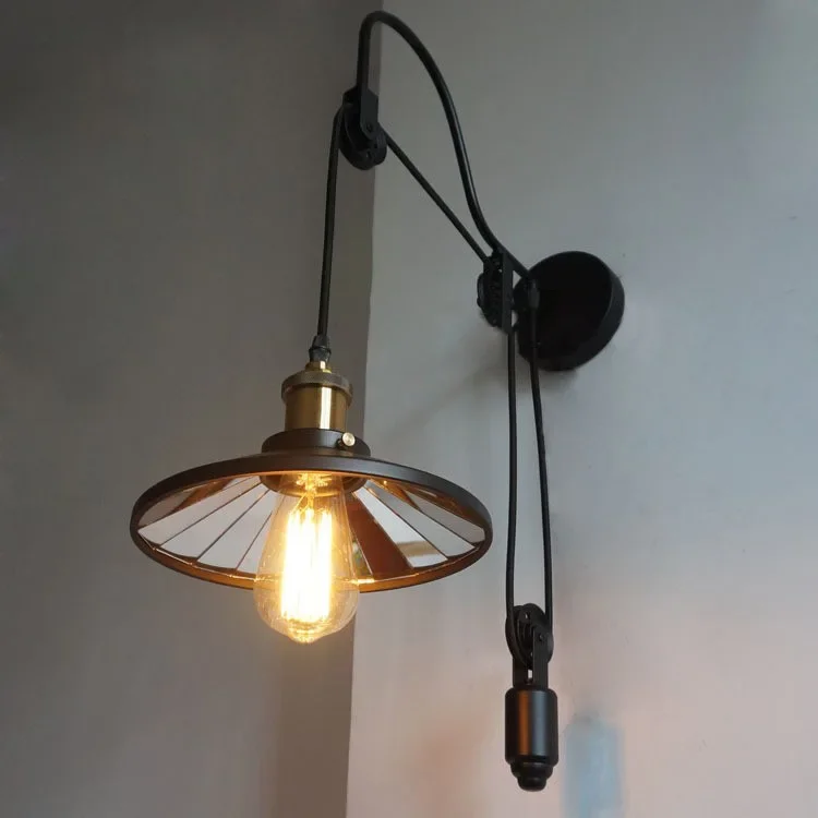 

Vintage Retro Loft Wall Lamp Adjustable Iron Lifting Pulley Lamp Bedroom Study Office Restaurant Cafe Light Bra Wall Sconce