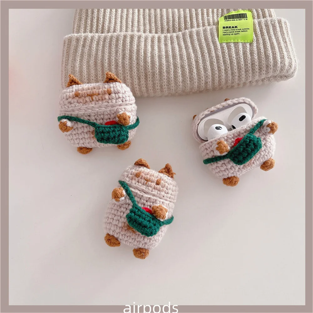 

Knit Plush headset Case for Apple Airpods pro 1 2 3 Cute cat wireless Bluetooth Earphone Charge box Cover Headphones Cases