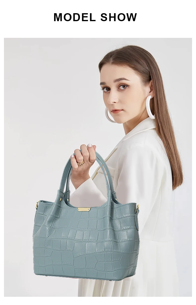 Echte Leder-Kuhhaut Damen-Tragetasche - Steinmuster, Konvertierbare Schulter- und Crossbody-Einkaufstasche – Detail 1