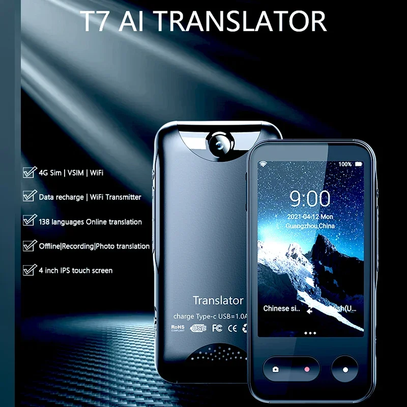 

T7 4G Интернет умный голосовой переводчик 138 многоязычный в режиме реального времени онлайн мгновенный выключенный перевод ИИ преобразование