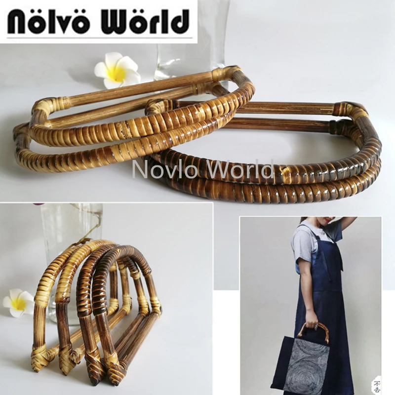 

18.5X10.5cm Natural Rattan handle for making vintage knit bags,Simple charcoal crochet bags handbags rattan handles accessories