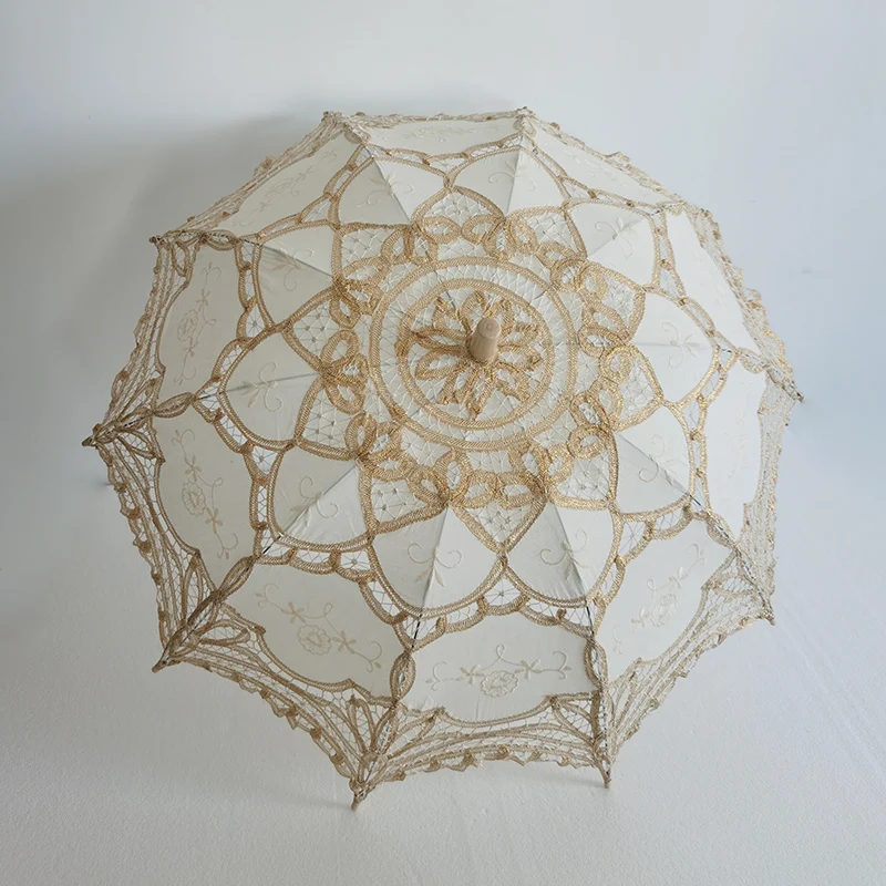 Bridal Lace Parasol Set Wedding Guests Gift Outdoor Handmade Detailed Full Cotton Victorian Lace Parasols Bride umbrella for Party Photograph