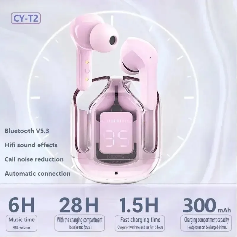 TWS Wireless BT Headphones Earphones Transparent Mini Headset HIFI LED Power Digital Display Stereo Sound Earbuds wireless headphones