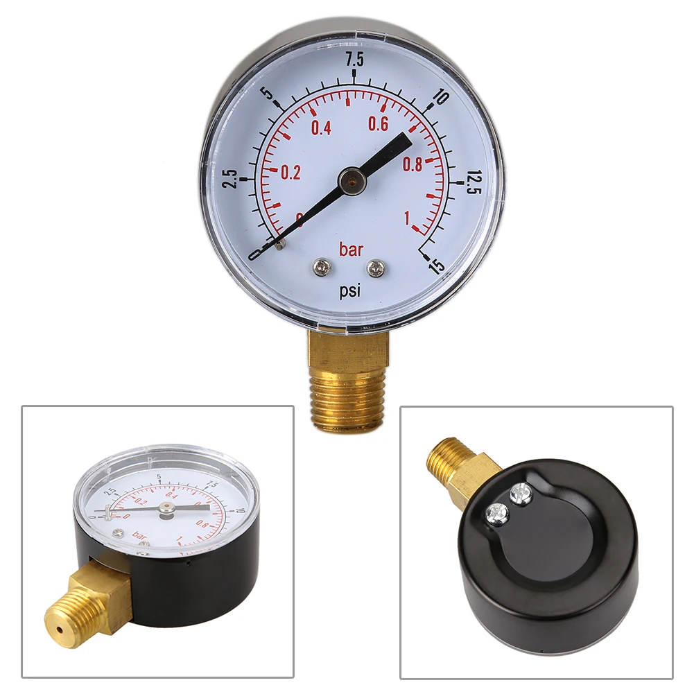 50mm 0-15 PSI Low Pressure Gauge 1/4 BSPT Bottom Mount Manometer Air Pressure Gauge for Water Air ATV Tire Gas Pressure Test