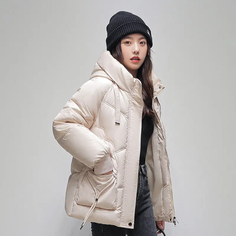 

Short Down Cotton Jacket Women2023 Winter Loose Student Bread Lady Coat Warm Parkas Hooded Top For Girls Clothing Casual Outwear
