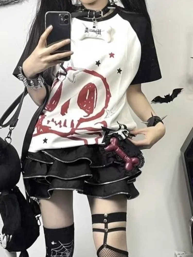 トップス skull bone punk long tops black y2k S11f35a1394244952a087ba8e28f82