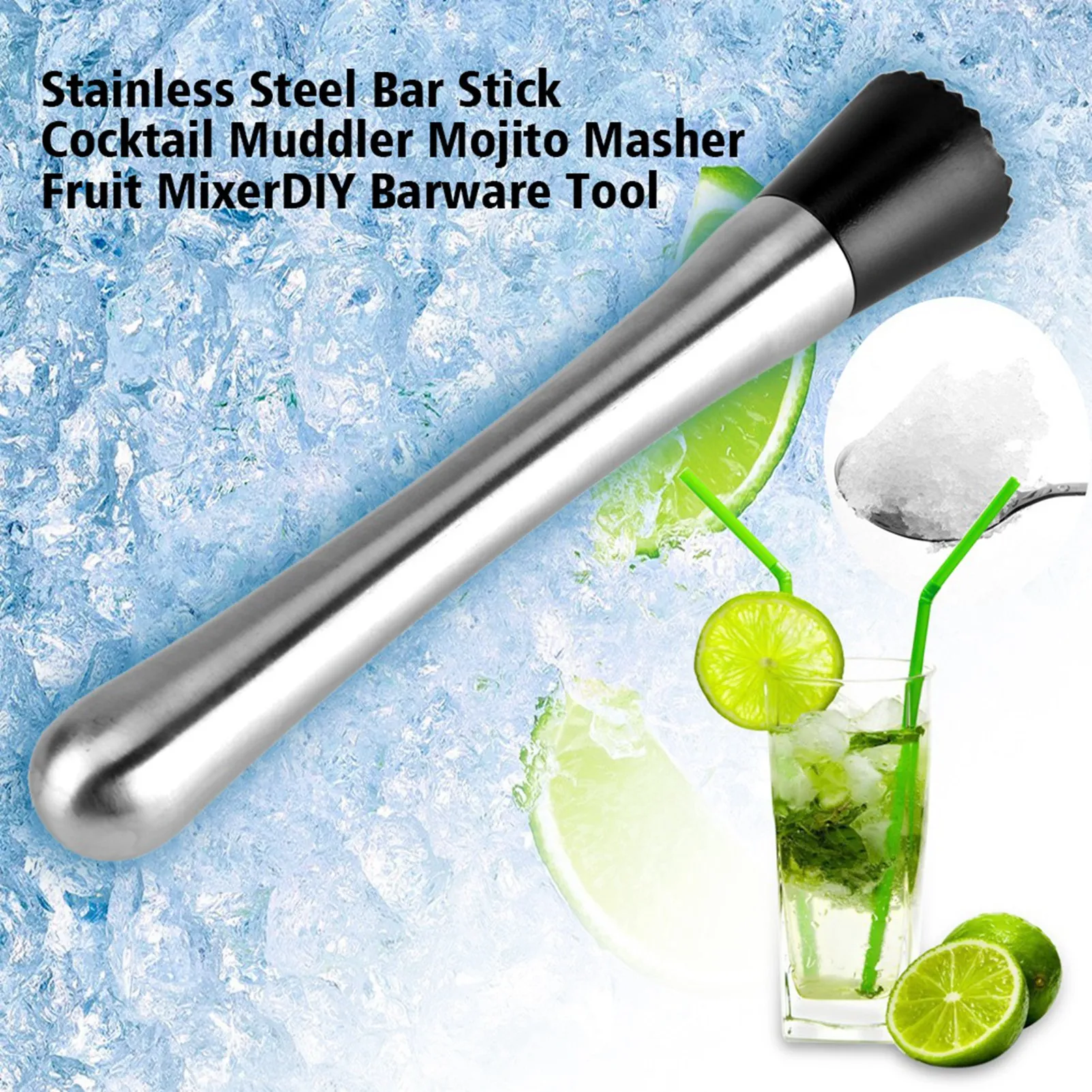 Stainless Steel Bar Stick Cocktail Muddler Mojito Masher Fruit Mixer 20cm Length DIY Barware Tool