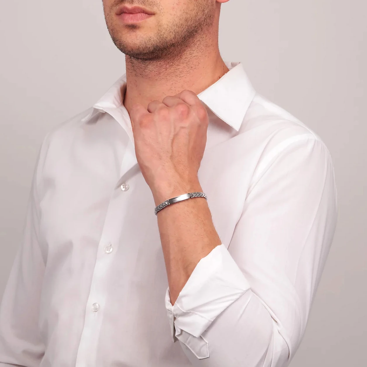 Runda Men's Stainless Stee Bracelet Link Chain with Wrist Bands Adjustable Size 22cm Fashion Jewelry Luxury Brand for Men