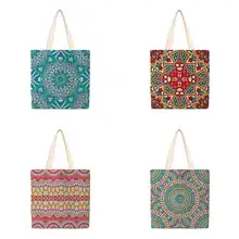  Eco Linen Foldable Tote Bags Geometric Pattern Dot Fresh Leaf Printing for Female Shopping Bags Large Capacity Storage Bolsa 