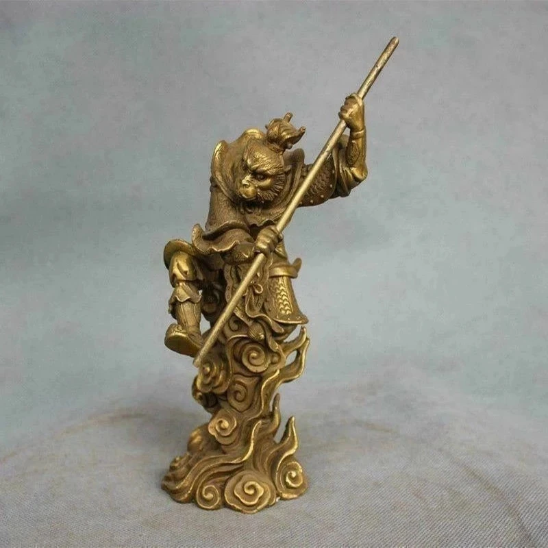 

8'' bronze copper carved a adorable small monkey king Sun Wukong on cloud