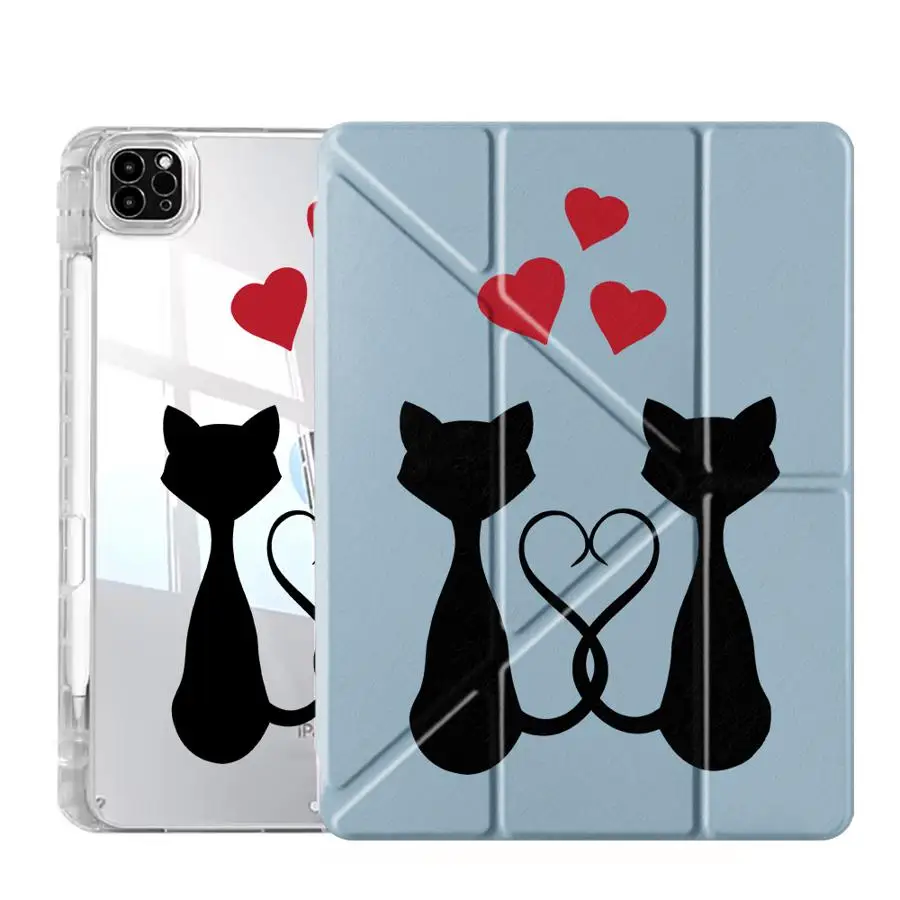 Cat Love Silhouette Y-Fold Tablet Holder and Cover Case