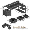 L Shaped Desk with File Drawers, 64" Home Office Desk with Power Outlet & LED Lights, Reversible Gaming Desk 2
