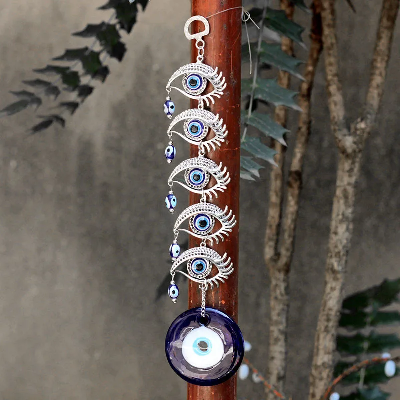 Turkish Glass Eye Wall Hanger Glass Lucky Pendants Festival Amulet Ethnic Gift Indoor Home Car Alloy Hanging House Decorations For Wall Art Decor Wall Hanging Pendant Glass Pendant Ornament Charm Decoration